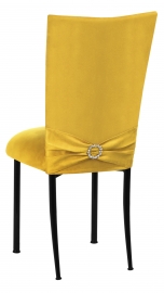 Canary Suede Chair Cover with Jewel Belt and Cushion on Black Legs