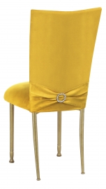 Canary Suede Chair Cover with Jewel Belt and Cushion on Gold Legs