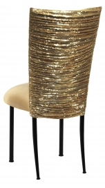 Gold Bedazzled Chair Cover with Gold Stretch Knit Cushion on Black Legs