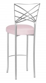 Silver Fanfare Barstool with Soft Pink Satin Boxed Cushion