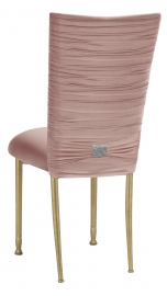 Chloe Blush Stretch Knit Chair Cover with Rhinestone Accent and Cushion on Gold Legs