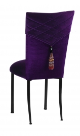 Eggplant Velvet Hat and Tassel Chair Cover with Eggplant Velvet Cushion on Brown Legs