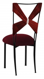 Cranberry Velvet Criss Cross with Rhinestone Accent and Cushion on Black Legs