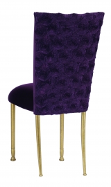 Aubergine Circle Ribbon Taffeta Chair Cover with Eggplant Velvet Cushion on Gold Legs