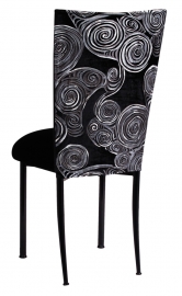 Black Swirl Velvet Chair Cover with Black Velvet Cushion on Black Legs