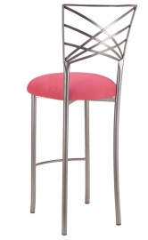 Silver Fanfare Barstool with Raspberry Suede Cushion