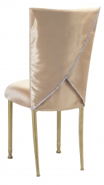Champagne Deore Chair Cover with Buttercream Cushion on Gold Legs
