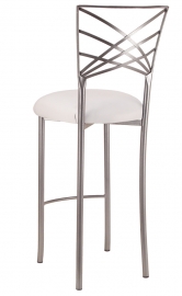 Silver Fanfare Barstool with White Leatherette Cushion