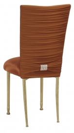 Chloe Copper Stretch Knit Chair Cover with Rhinestone Accent Band on Gold Legs