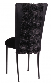 Black Rosette Chair Cover with Black Velvet Cushion on Black Legs