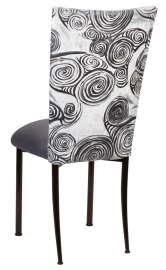 White Swirl Velvet Chair Cover with Charcoal Suede Cushion on Brown Legs