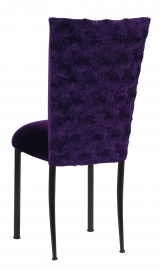Aubergine Circle Ribbon Taffeta Chair Cover with Eggplant Velvet Cushion on Black Legs