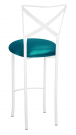 Simply X White Barstool with Metallic Teal Stretch Knit Cushion