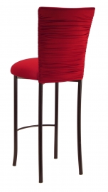 Chloe Red Stretch Knit Barstool Cover and Cushion on Brown Legs