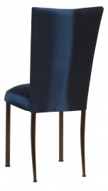 Midnight Blue Taffeta Chair Cover with Boxed Cushion on Brown Legs