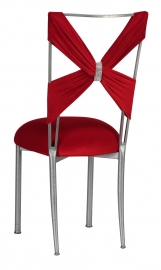 Red Velvet Criss Cross with Rhinestone Accent on Silver Legs
