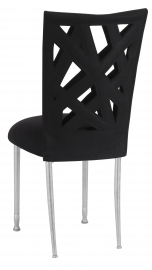 Geometric Chair Cover with Black Suede Cushion on Silver Legs