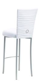 Chloe White Stretch Knit Barstool Cover with Jewel Band and Cushion on Silver Legs