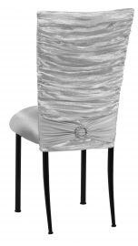 Silver Demure Chair Cover with Jeweled Band and Silver Stretch Knit Cushion on Black Legs