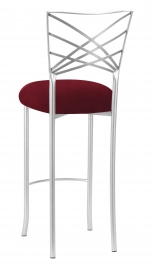Silver Fanfare Barstool with Cranberry Boxed Prima Velvet Cushion