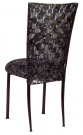 Two Tone Gold Fanfare with Black Lace Chair Cover and Black Lace over Black Stretch Knit Cushion